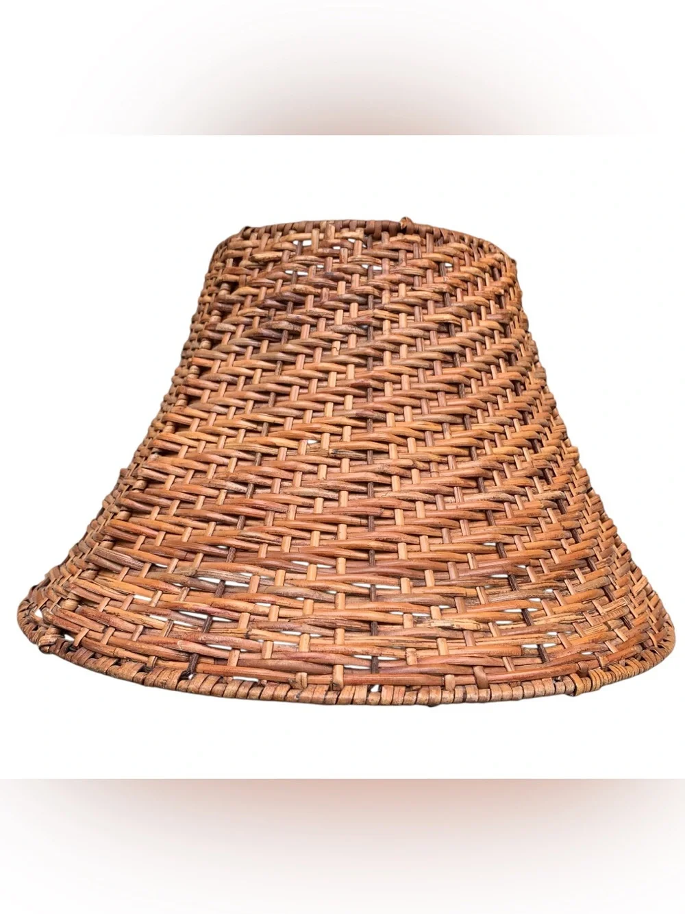 Vintage Rattan Lamp Shade Bamboo Boho Beach Adjustable Brown Bell 8”T - 14”x6.5”